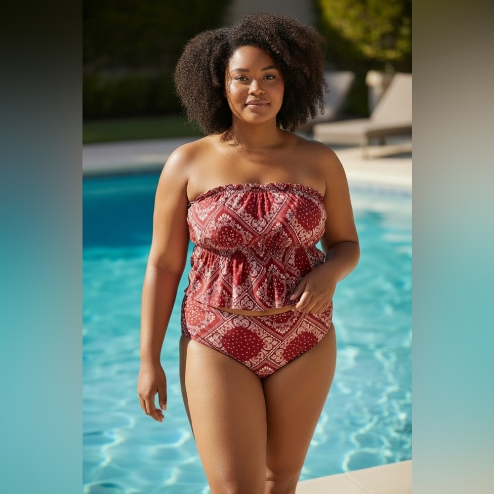 Rust Two Piece Ruffle, gathered Tupe Swimsuit